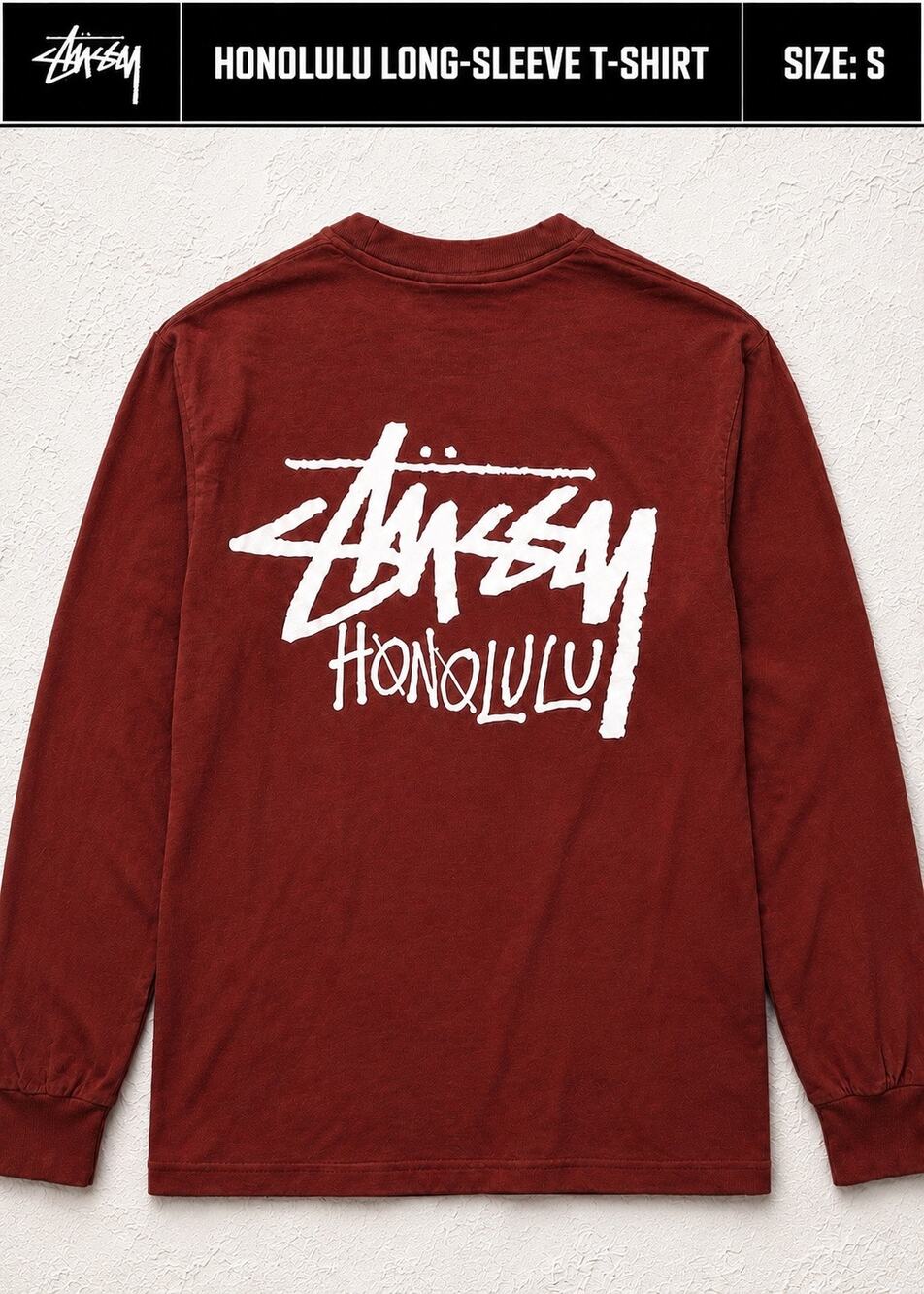 Stüssy Honolulu Chapter Burgundy Long Sleeve Shirt Men’s Small NWOT